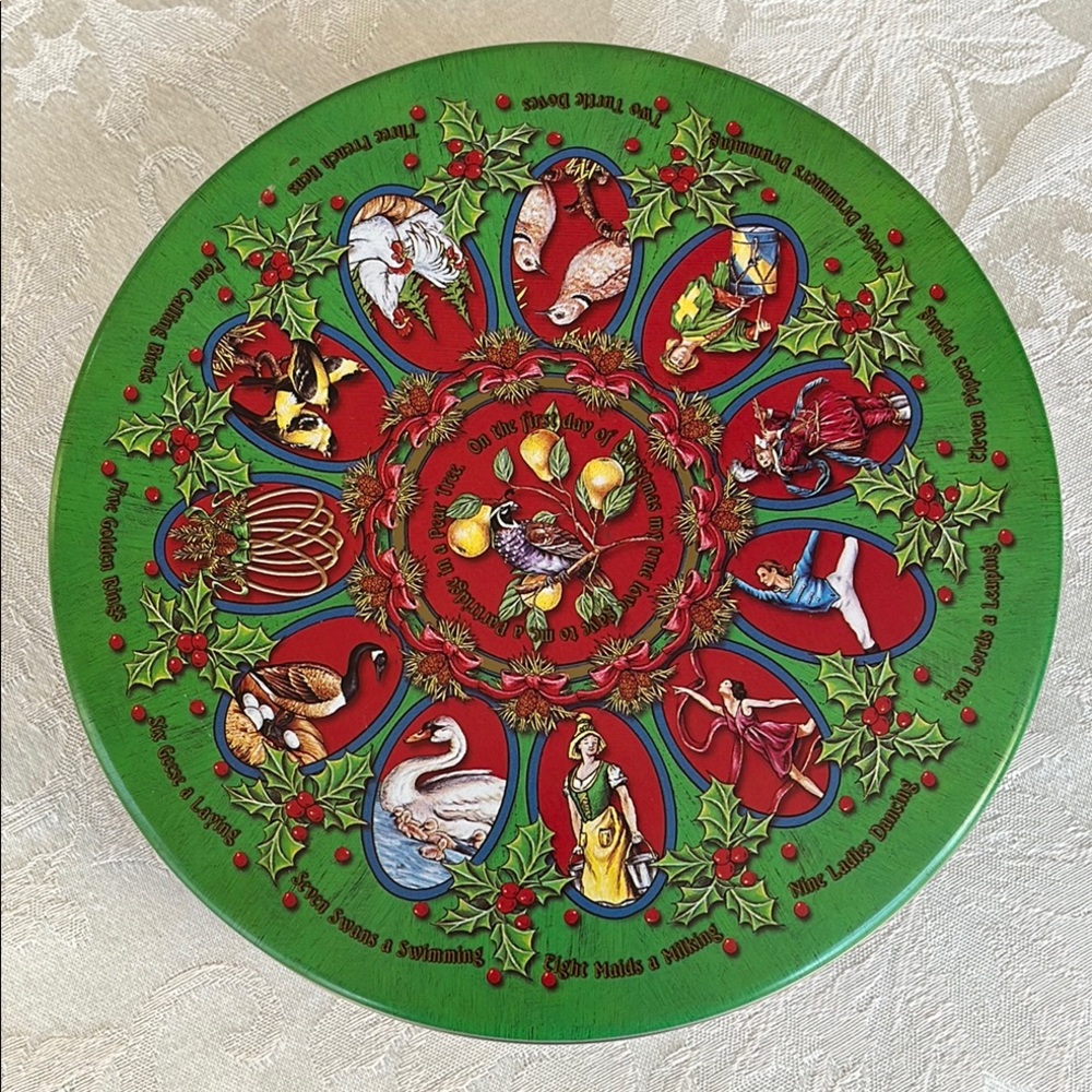 12 Days of Christmas Green and Red Round Holiday Empty Tin